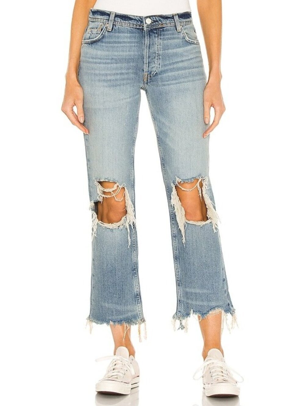 Free People Maggie Mid Rise Straight Leg Jeans Aged To Perfection 29 distressed
